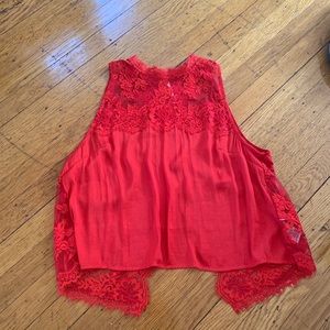 Free people red lace high neck tank